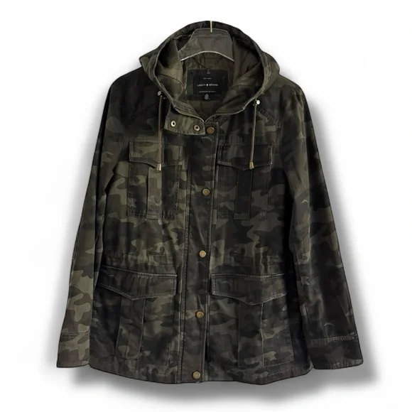 Lucky Brand Military Inspired Camo Chic Anorak Hooded Utility Jacket SZ L - Picture 2 of 9